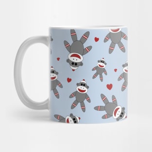 Cute Sock Monkey Pattern on Blue Mug